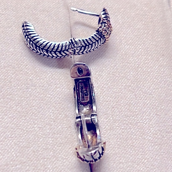 Sparkle in these  Sterling Silver Earrings with 14K Gold & Diamond accents. - Picture 5 of 6